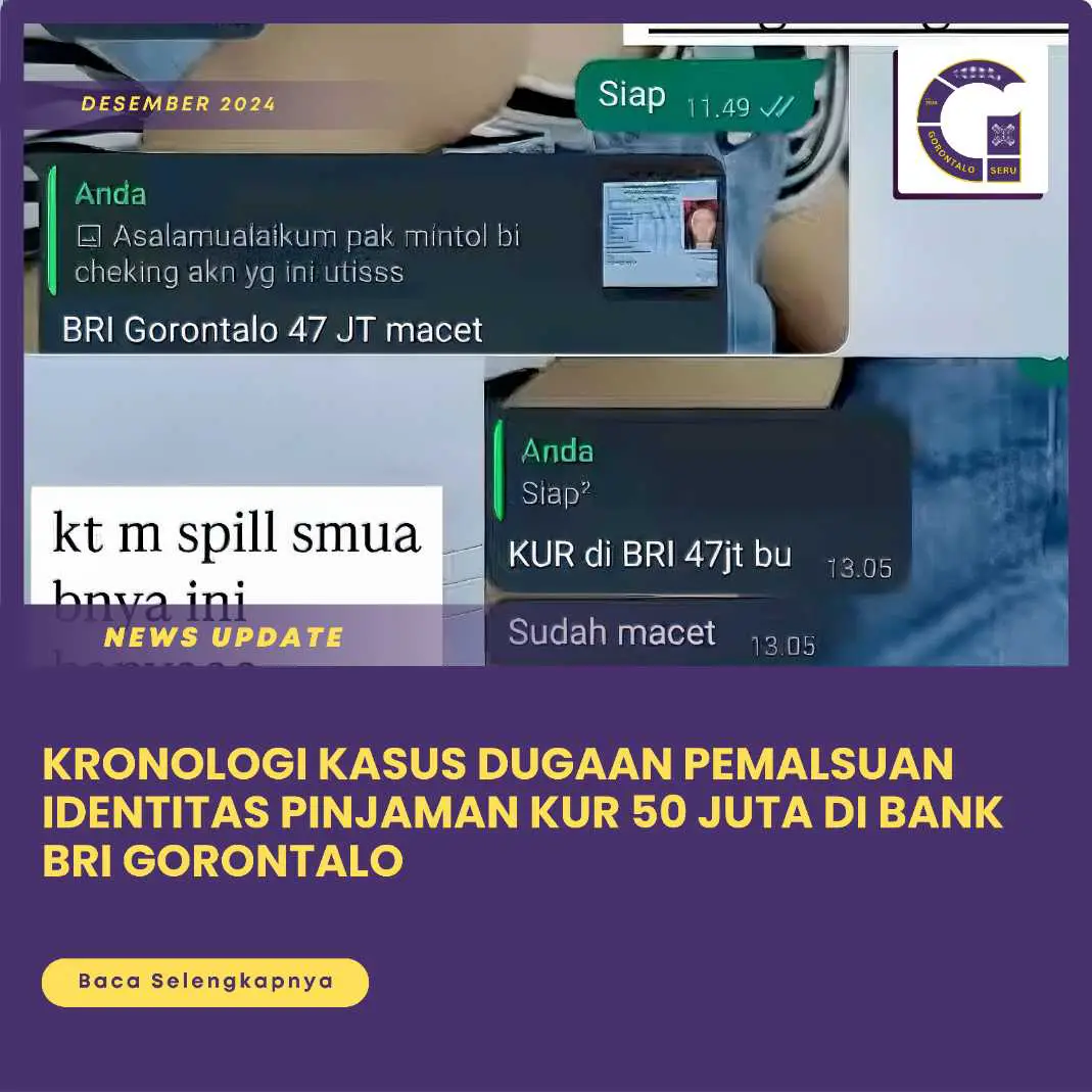 Kronologi Kasus Dugaan Pemalsuan Identitas Pinjaman KUR 50 Juta di Bank BRI Gorontalo