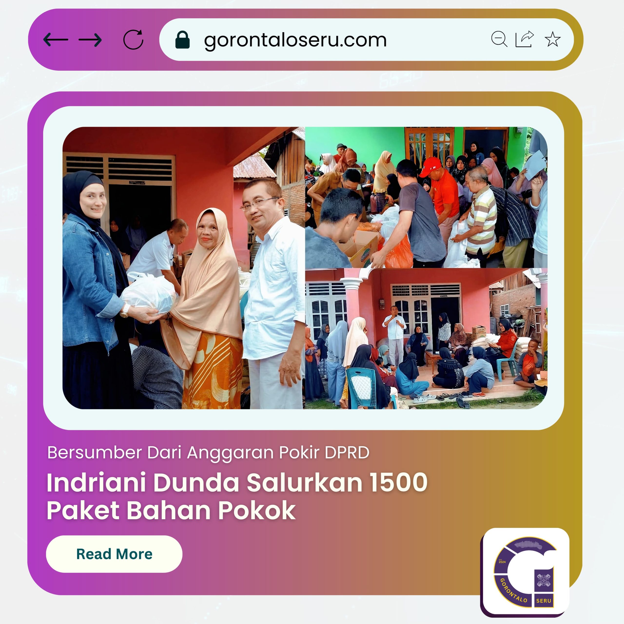 DPRD Gorontalo Salurkan 1.500 Paket Bahan Pokok untuk Warga Kota Gorontalo