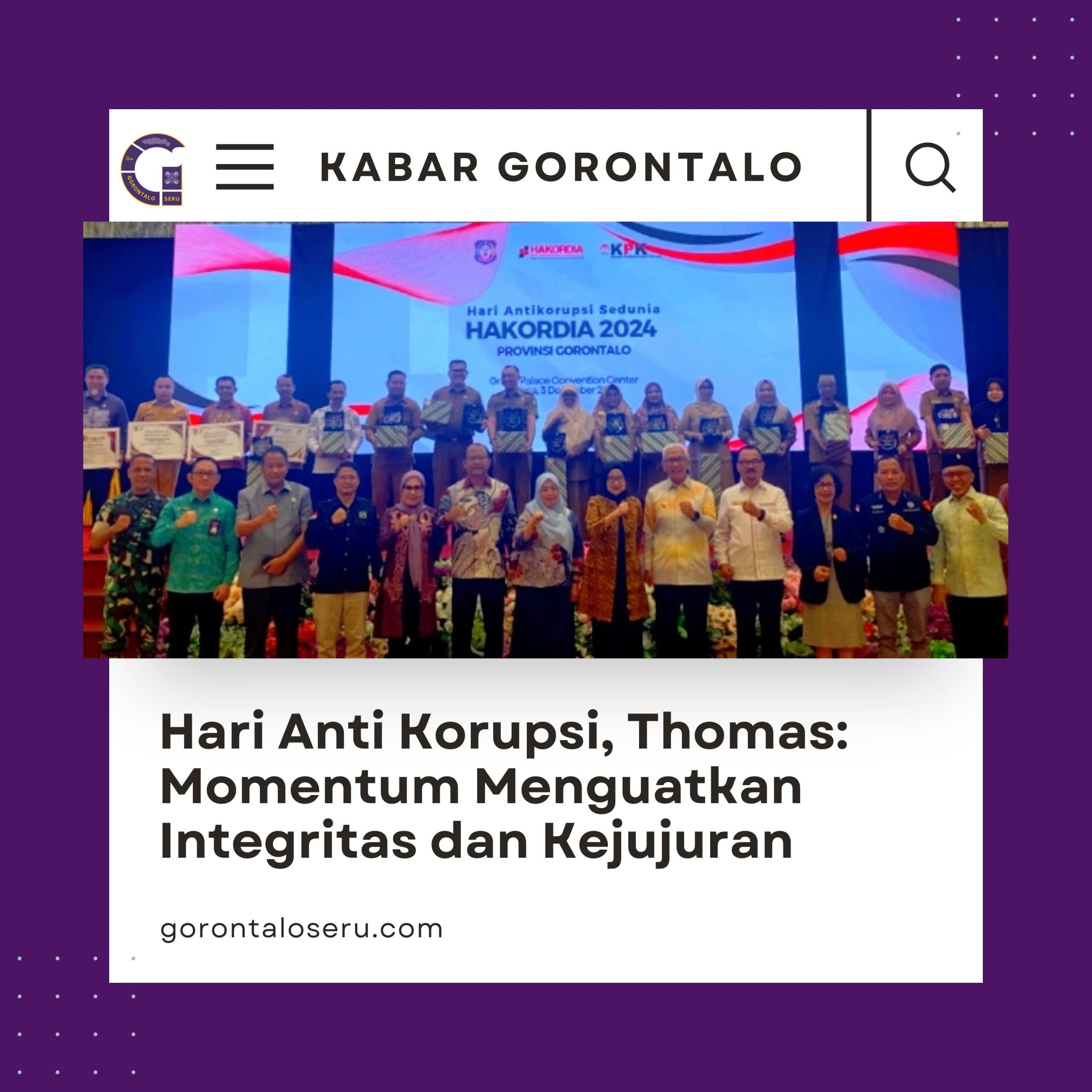 Hari Anti Korupsi Sedunia, Thomas Mopili: Momentum Menguatkan Integritas dan Kejujuran